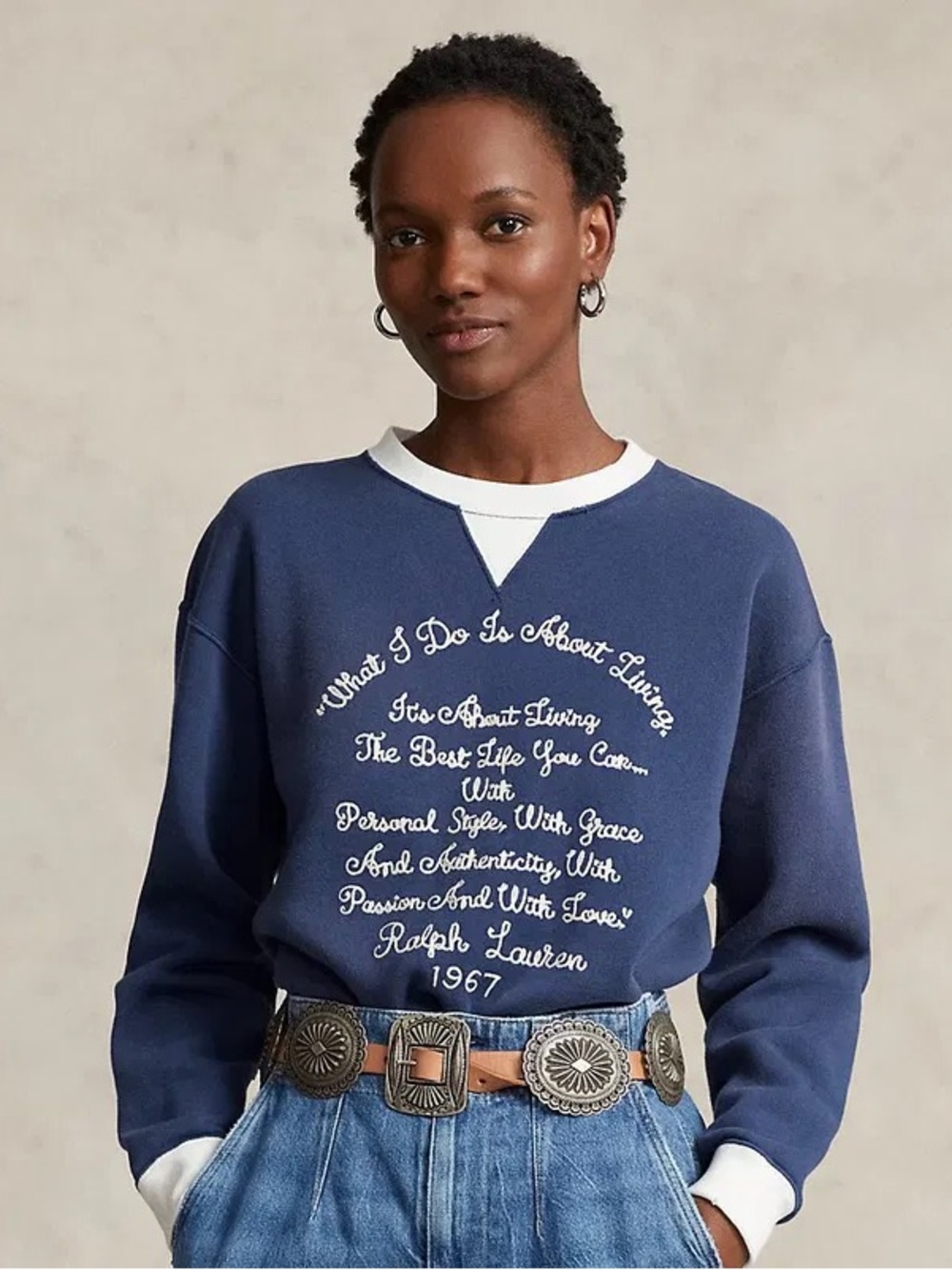 Ralph Lauren Chain Stitched Quote Fleece Sweatshirt